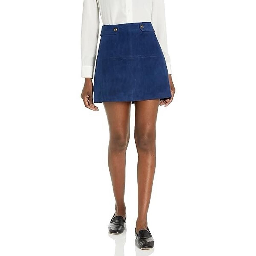 Trina Turk Blue Suede Goat Leather Mini Skirt Womens 16 Boho Y2K
